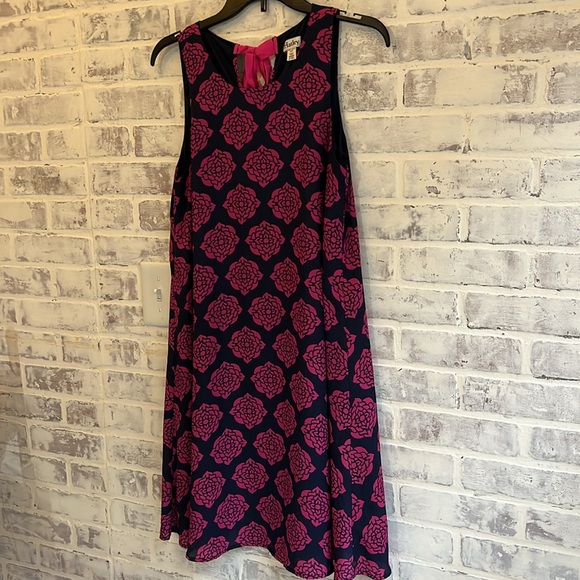 Anthropologie Hatley Women's Small Fuchsia Navy Blue Floral Trapeze Dress Flowy - Picture 2 of 8